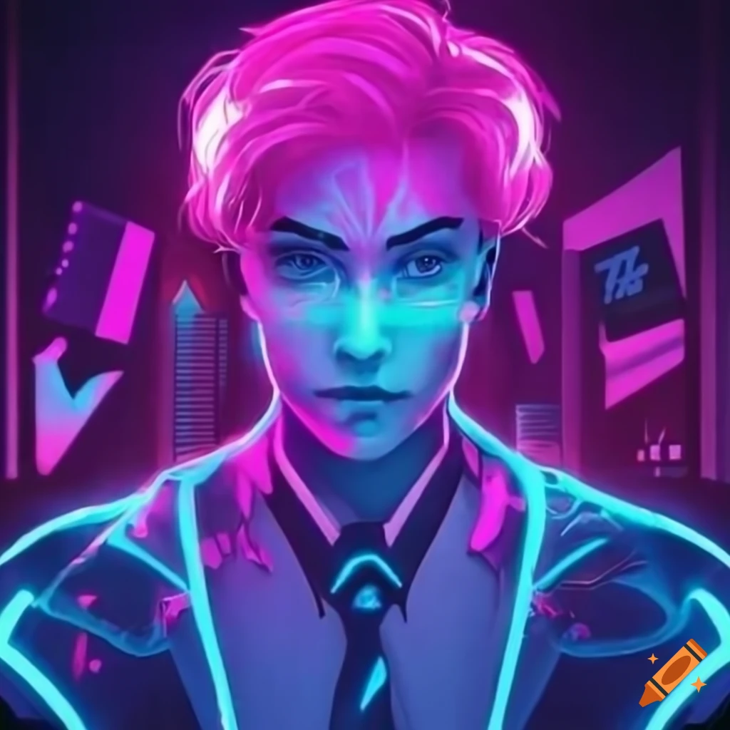 Icon in neon colors for project called psychoiccoder on craiyon