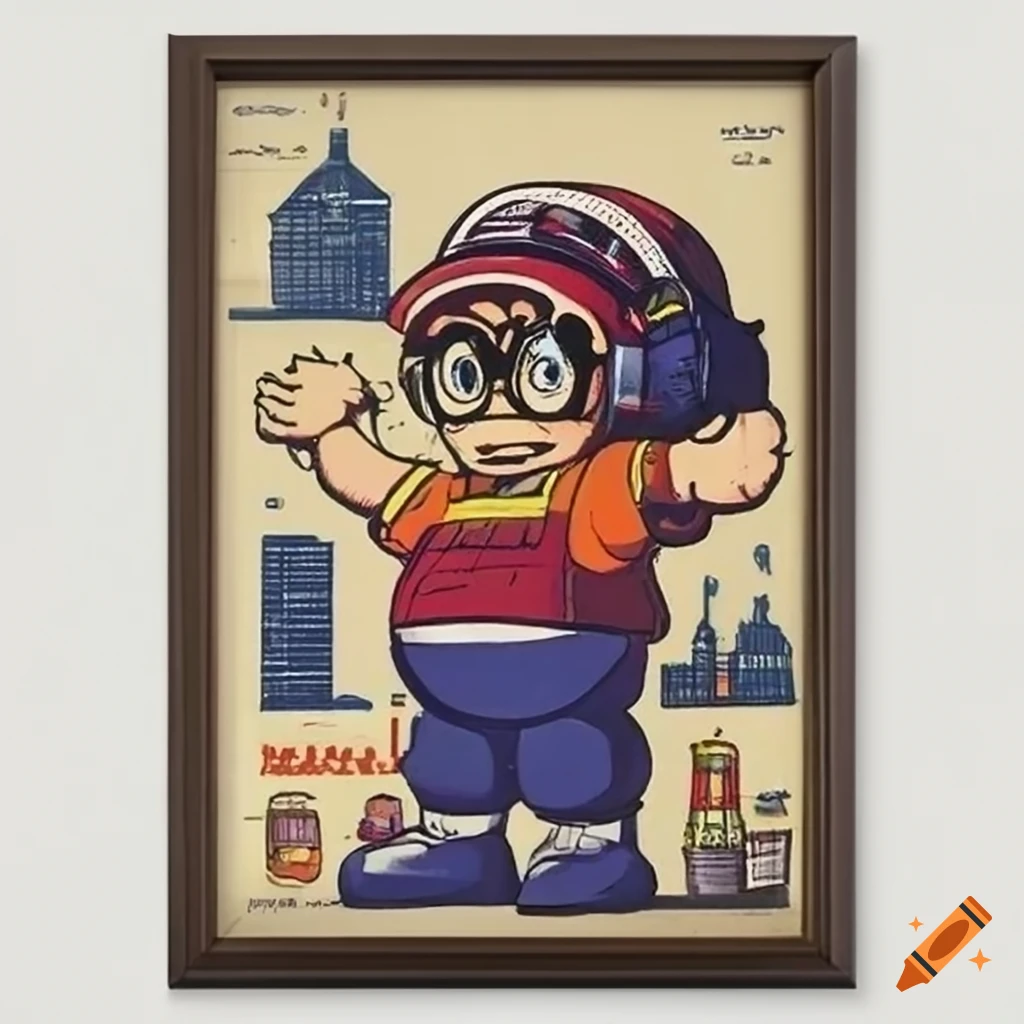 Vintage Retro-inspired propaganda poster featuring arale robot pouring beer in futuristic cityscape