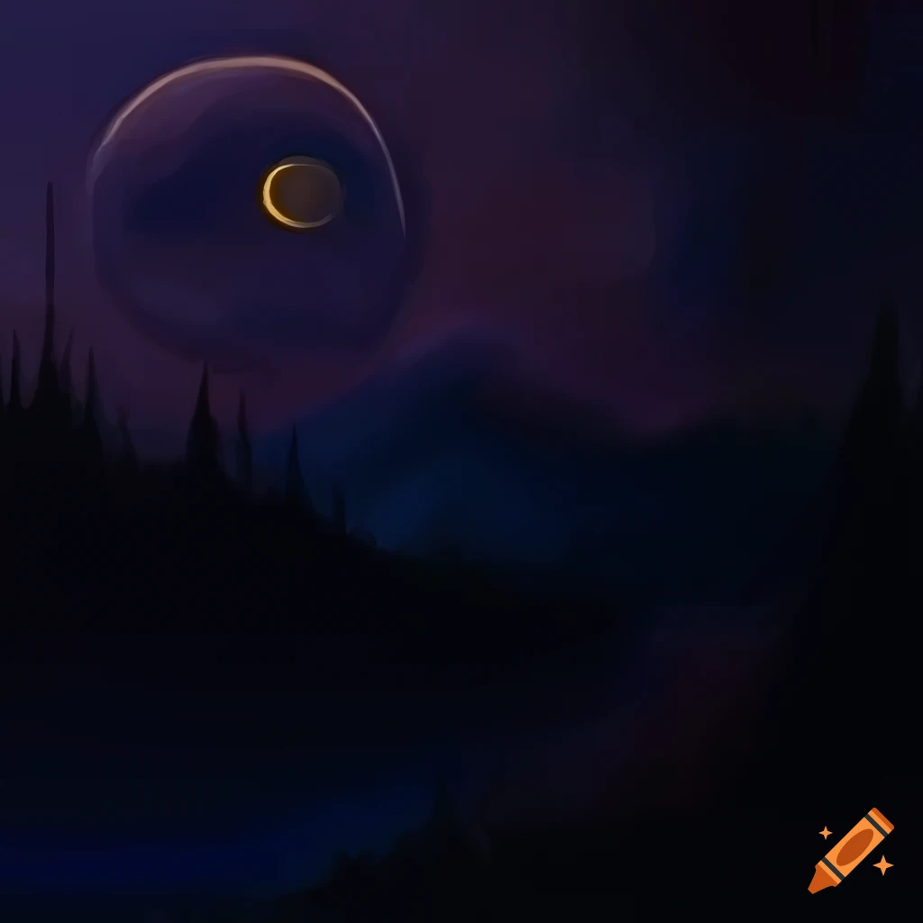 Nocturnal landscape with dark acrylic colors on Craiyon