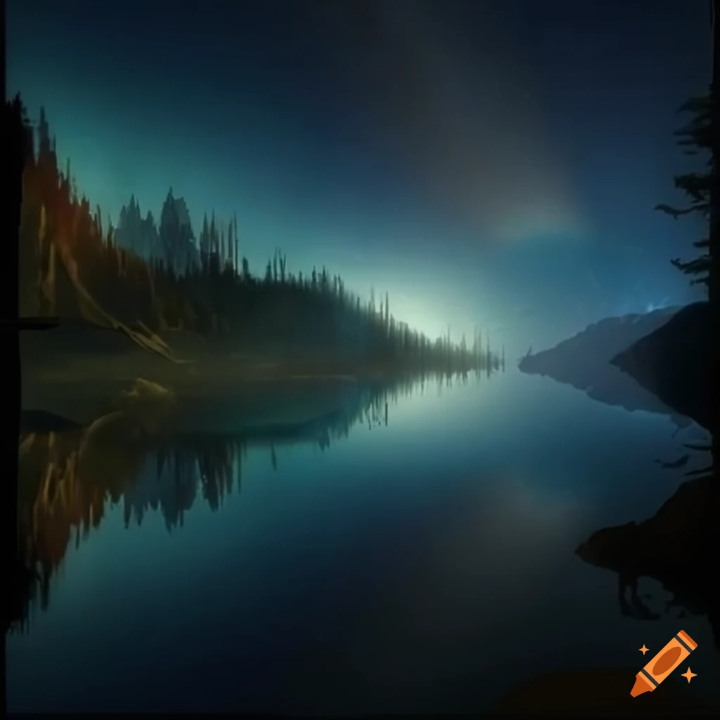 God rays shining on mountain lake for naturalistic effect