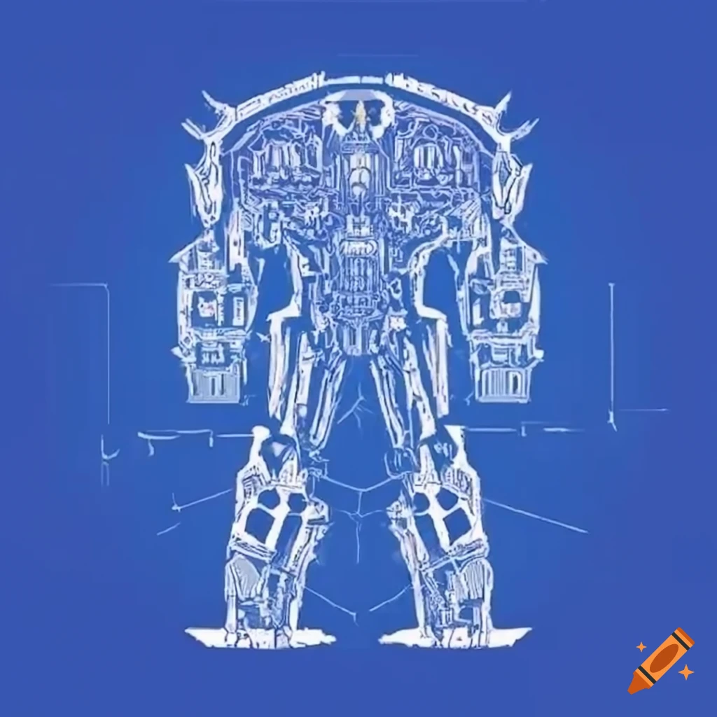Blueprint of a futuristic golem's anatomy