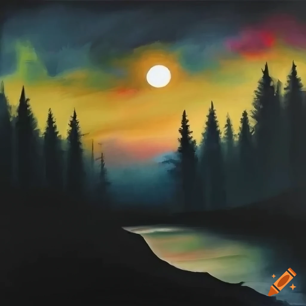 Nocturnal landscape painting with dark colors on Craiyon