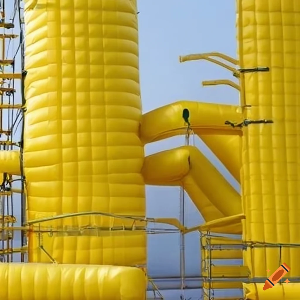 Yellow inflatable scaffolding with ladder and monumental staircase