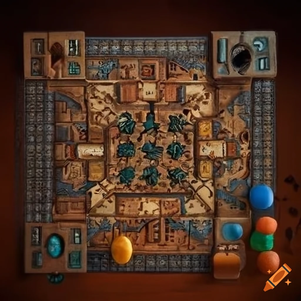 Intricate board game with terrains for four civilizations