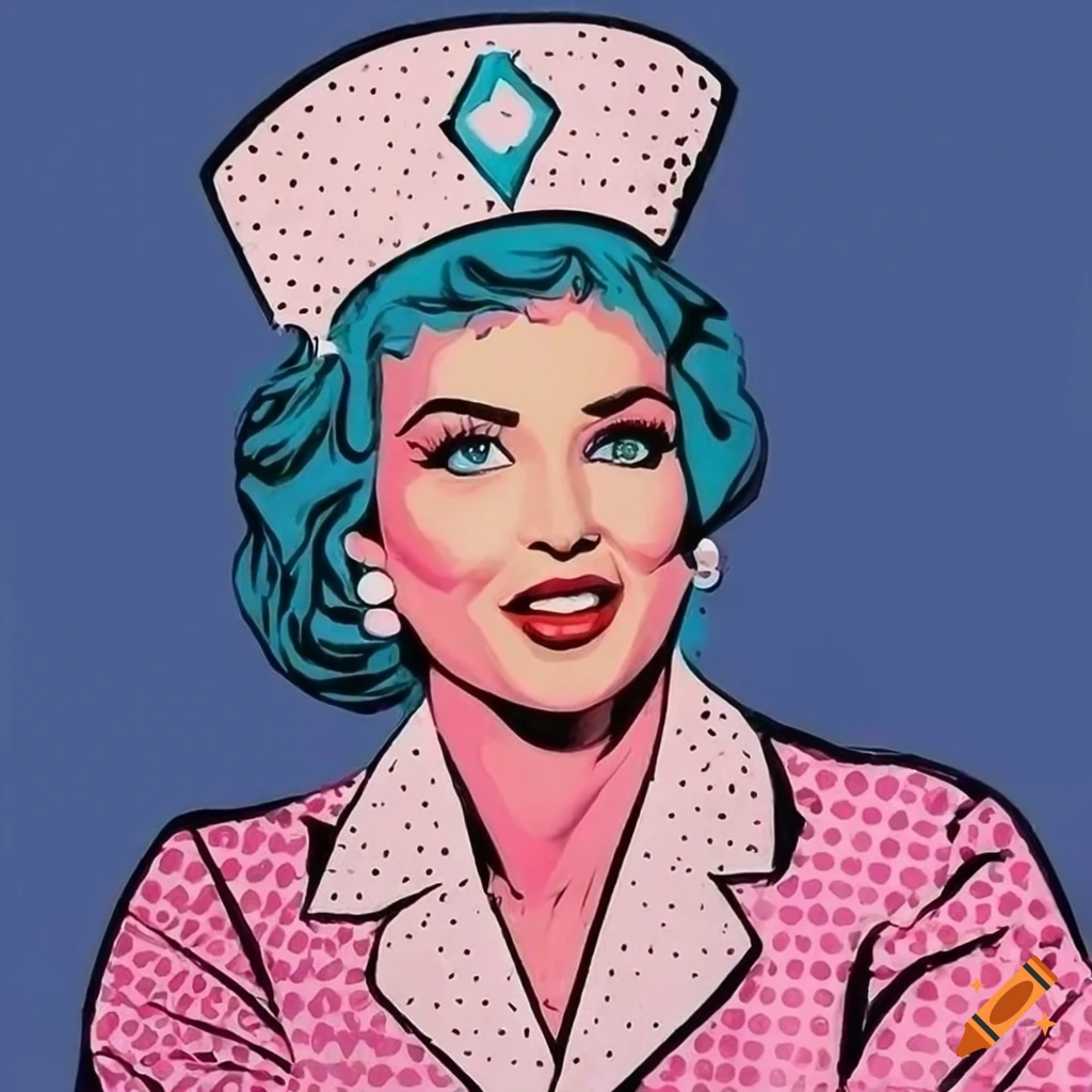 Nurse in pink dress with a pop art 80s style