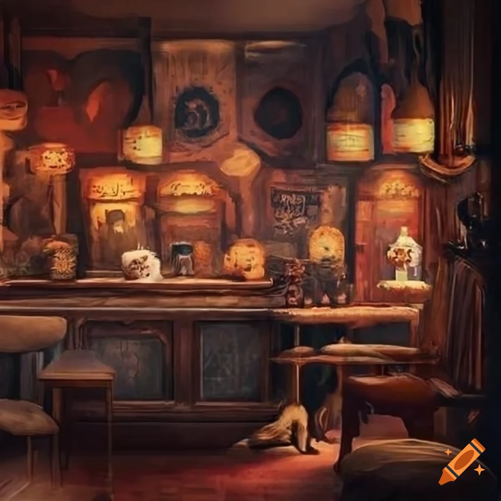 Warm cozy 1920's bar with foxes wallpaper
