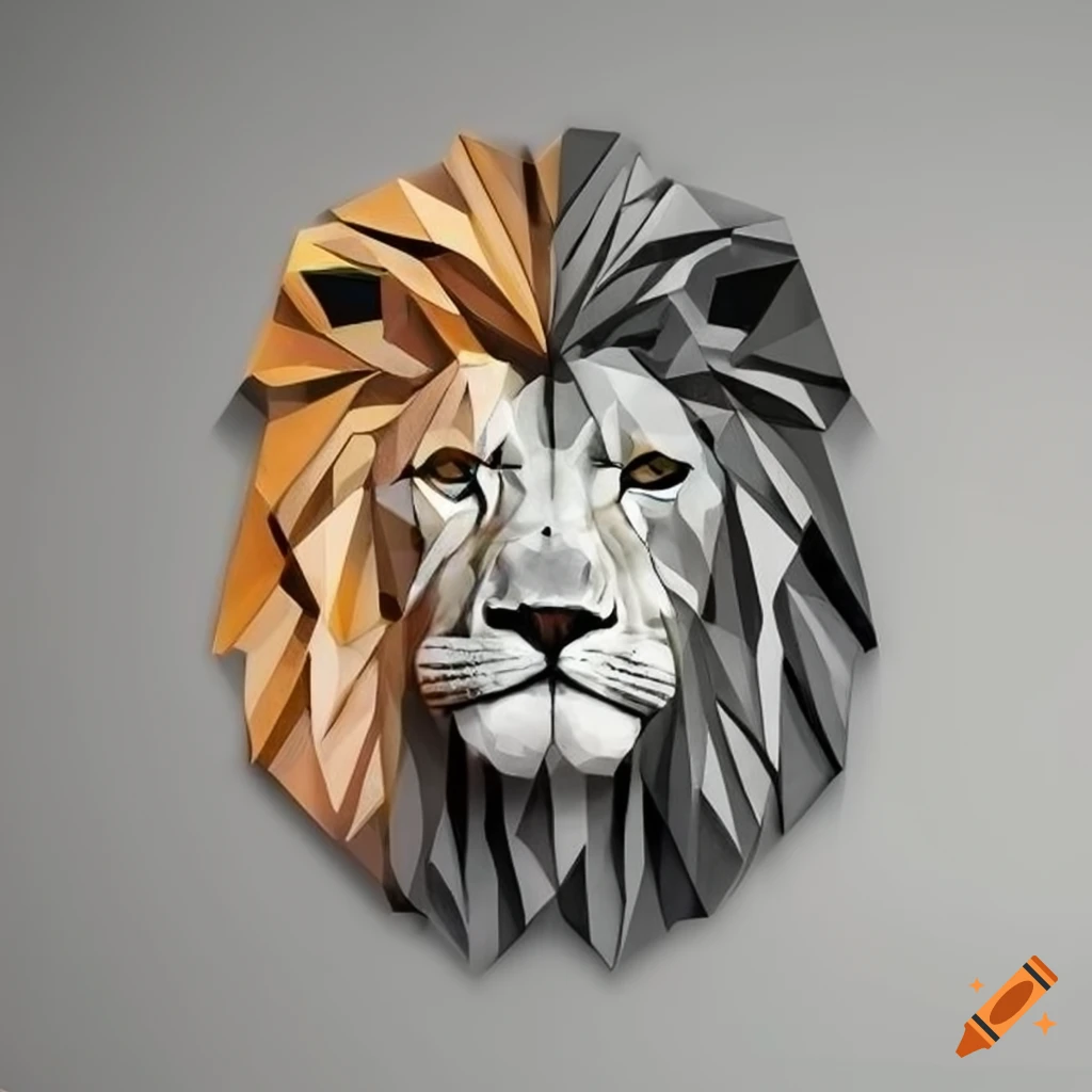 Geometric lion wall art with lines on Craiyon