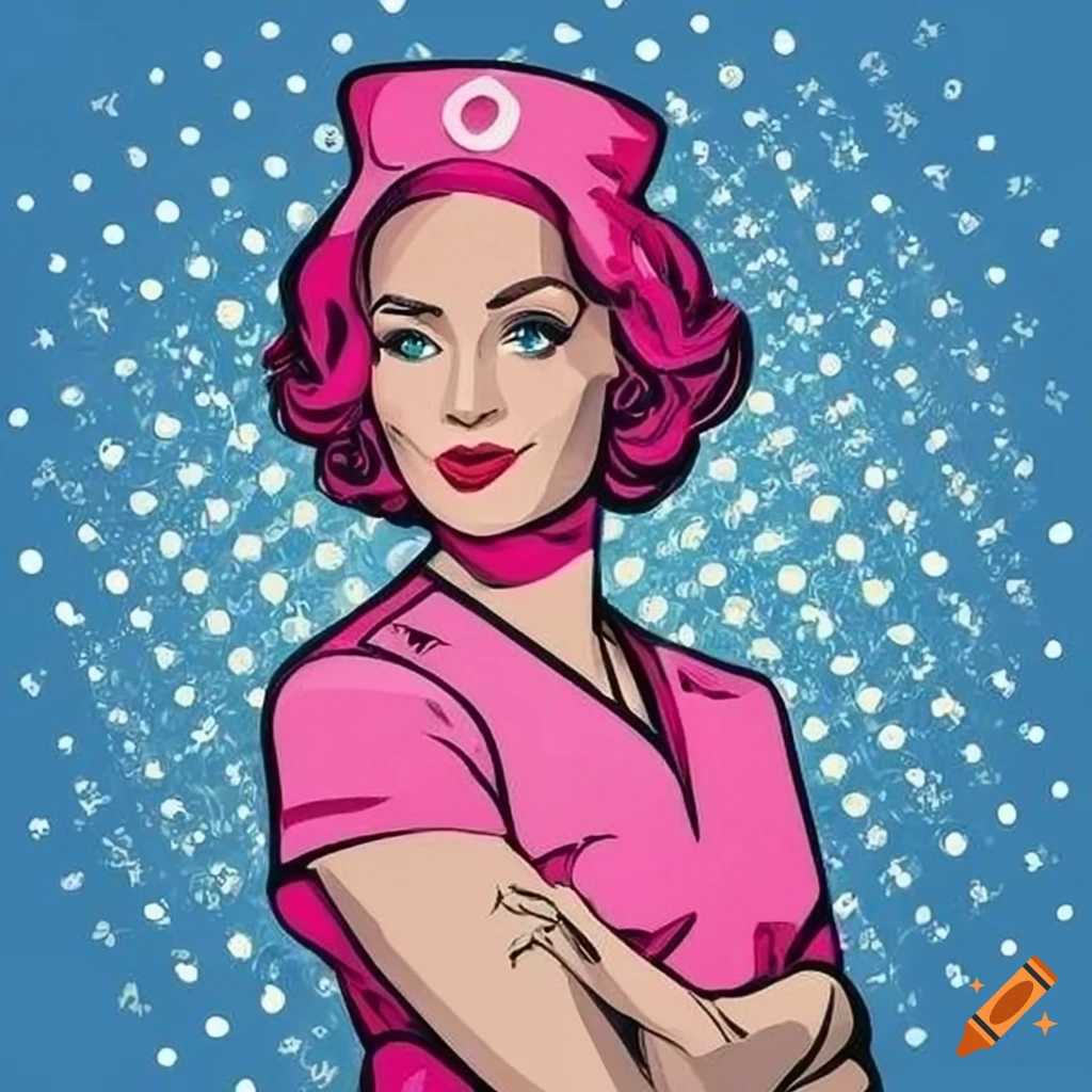 Nurse wearing pink dress in a pop art style