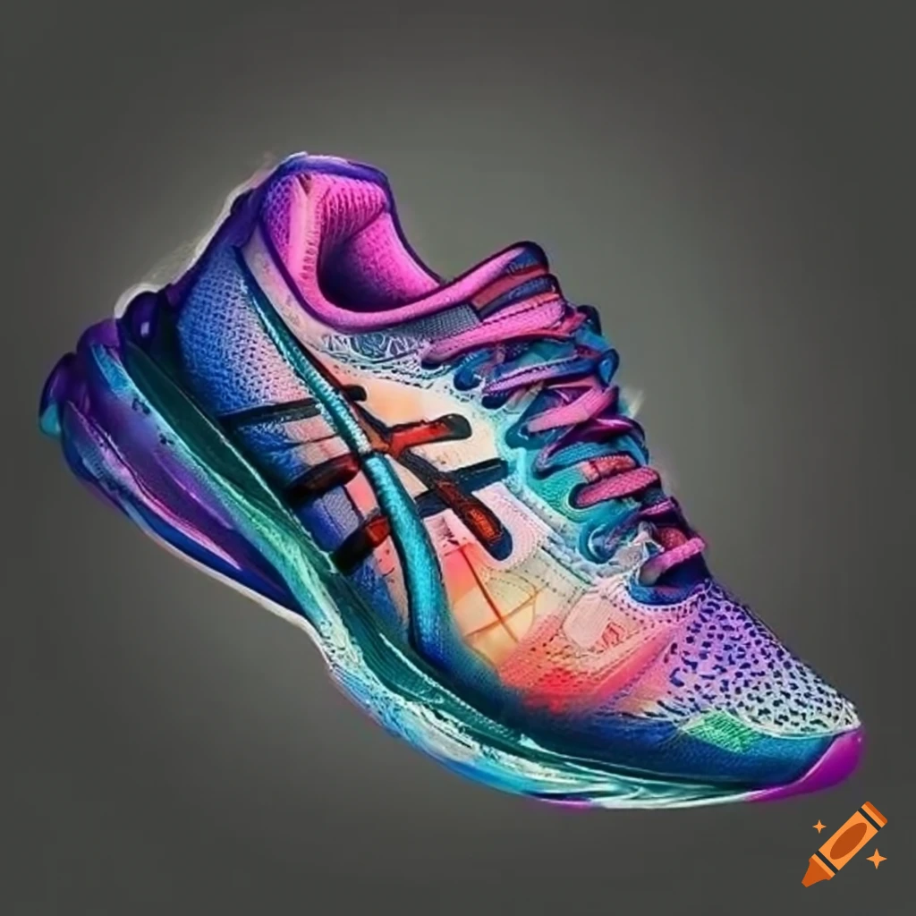 Watercolor illustration of asics running shoe with laces undone on Craiyon