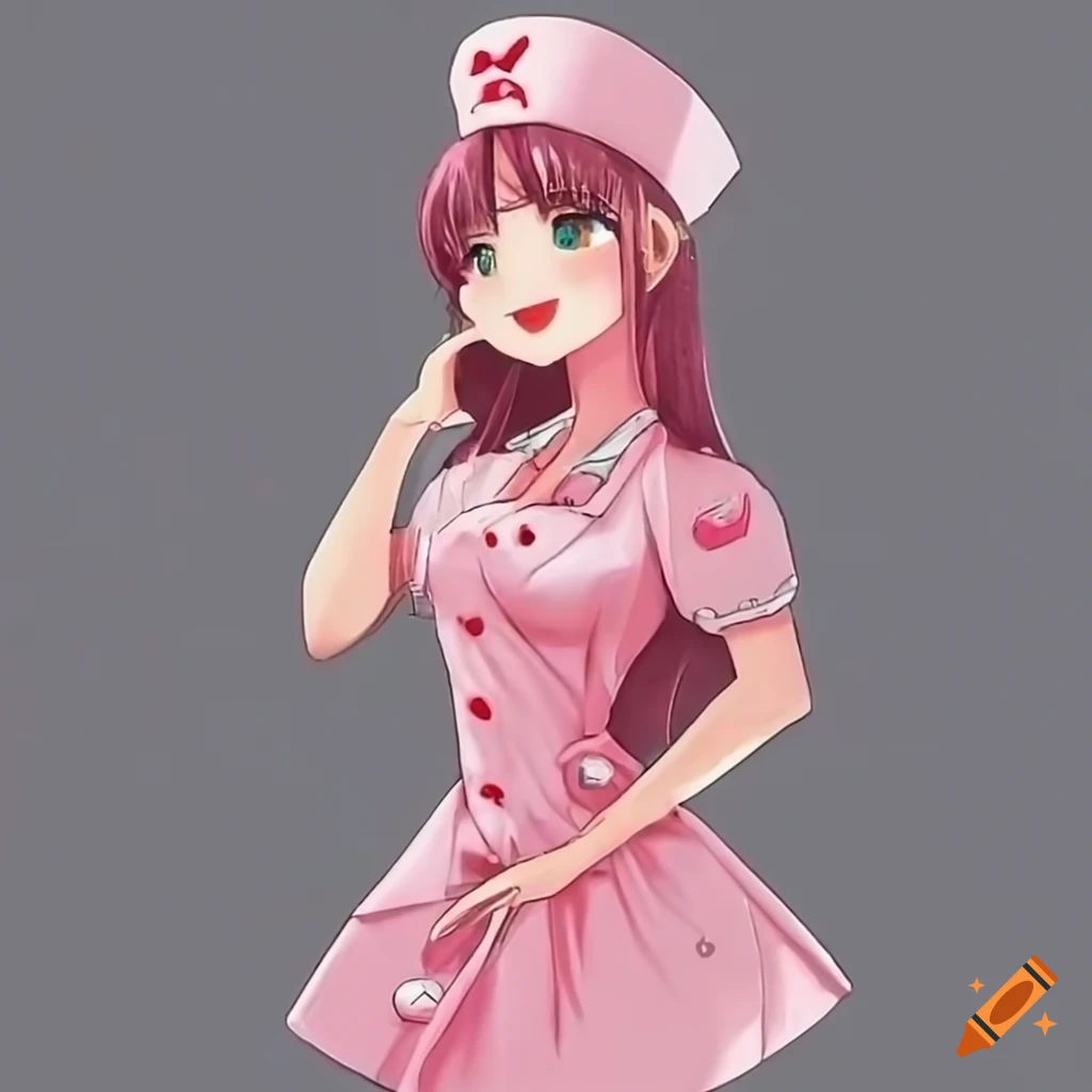 Nurse in pink dress in Bribie style with kawaii vibes