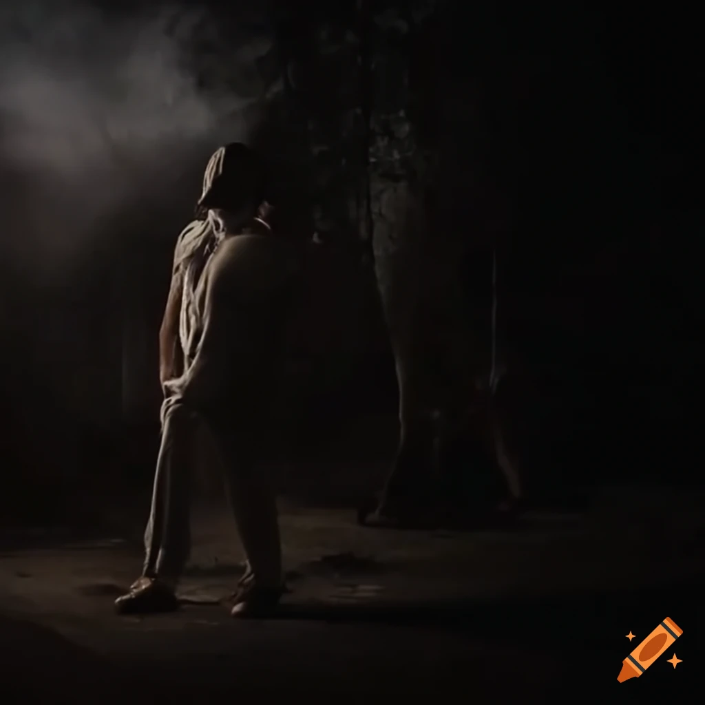 Man standing in a dark backyard at night on Craiyon