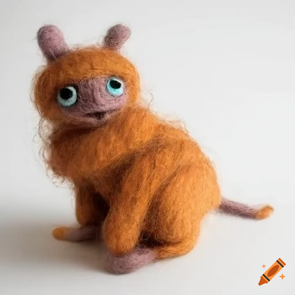 Felted wool creature in a cozy wool scene