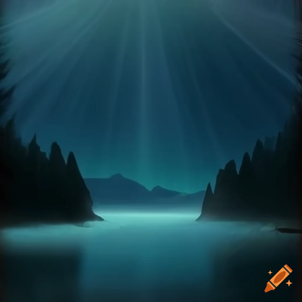 God rays shining on mountain lake for naturalistic effect