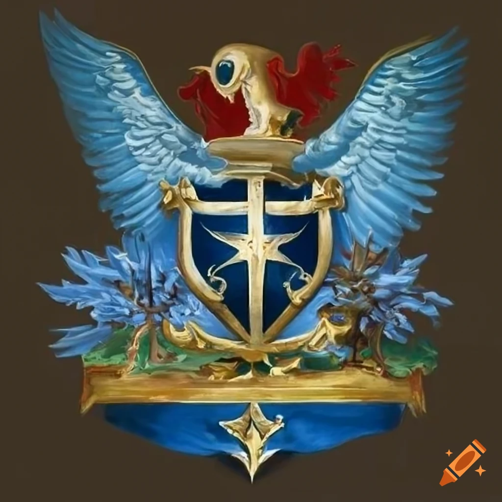Noble house fantasy crest with wing and sword emblem, classic painting