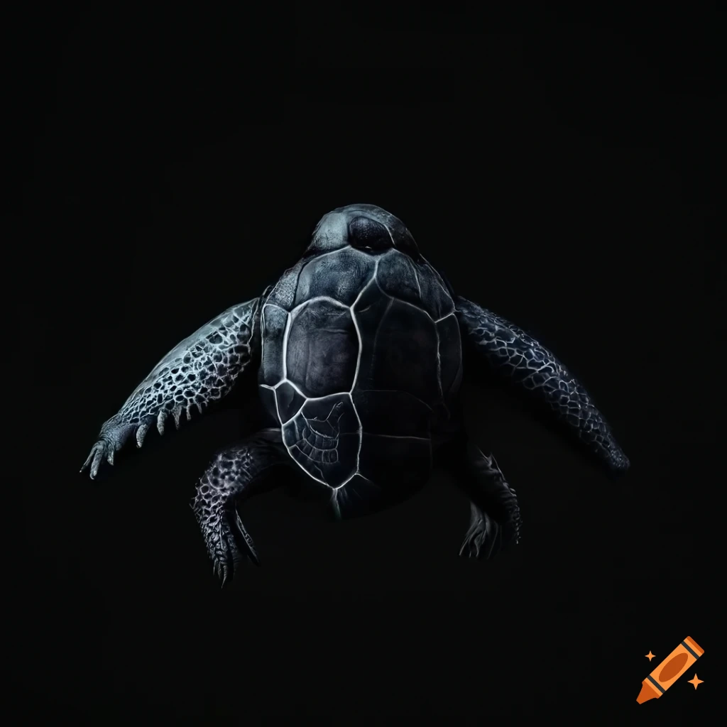 Black turtle with artistic shadows on a dark background