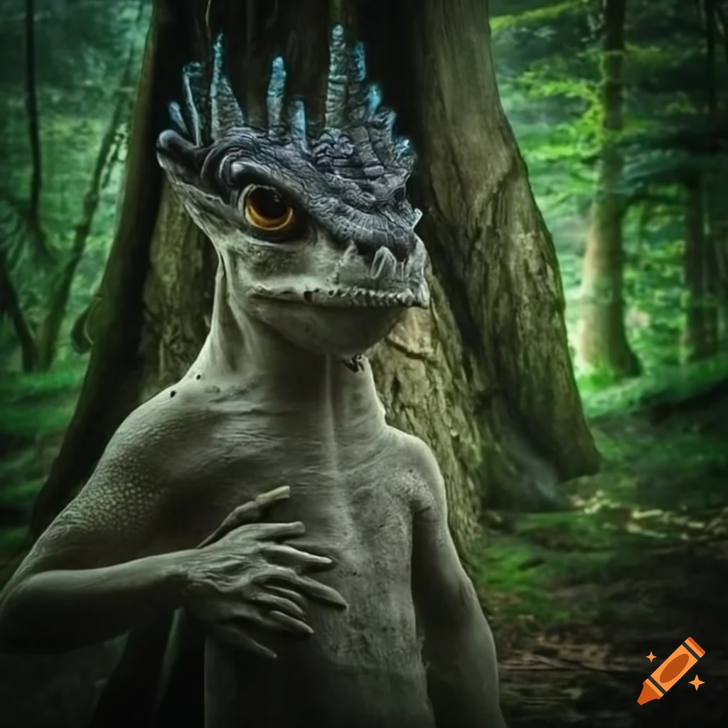 Mythical reptilian shape-shifter in a mystical forest on Craiyon