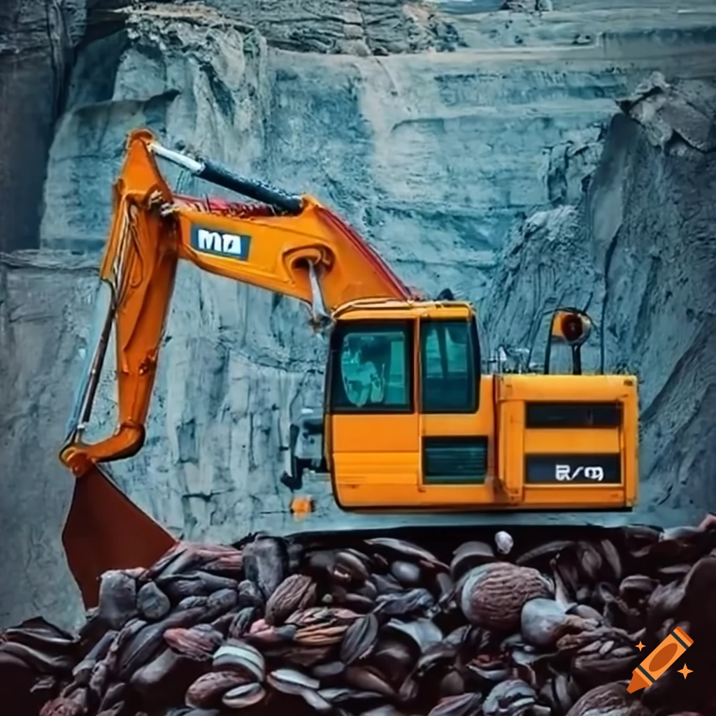 Excavator in rock quarry with a coffee theme on Craiyon