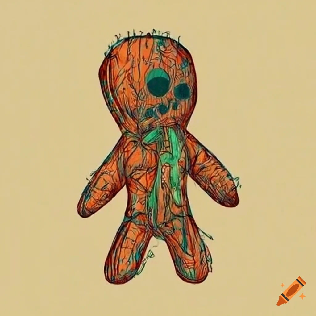 Intricately detailed voodoo doll in a historical style sketch on Craiyon