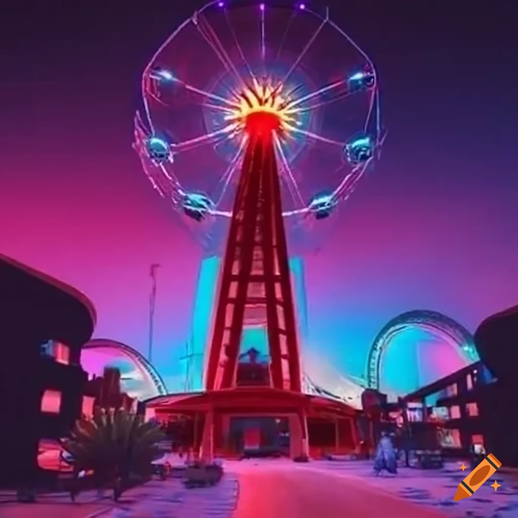 Night resort in the Nevada desert with vibrant casino lights and a glowing roller coaster
