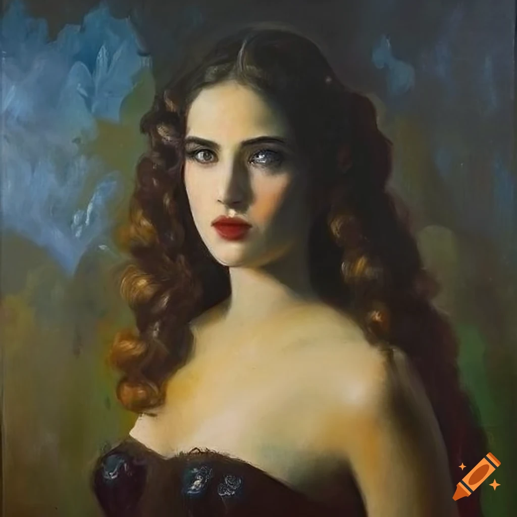 Figurative painting of The High Priestess with dark shades and religious references