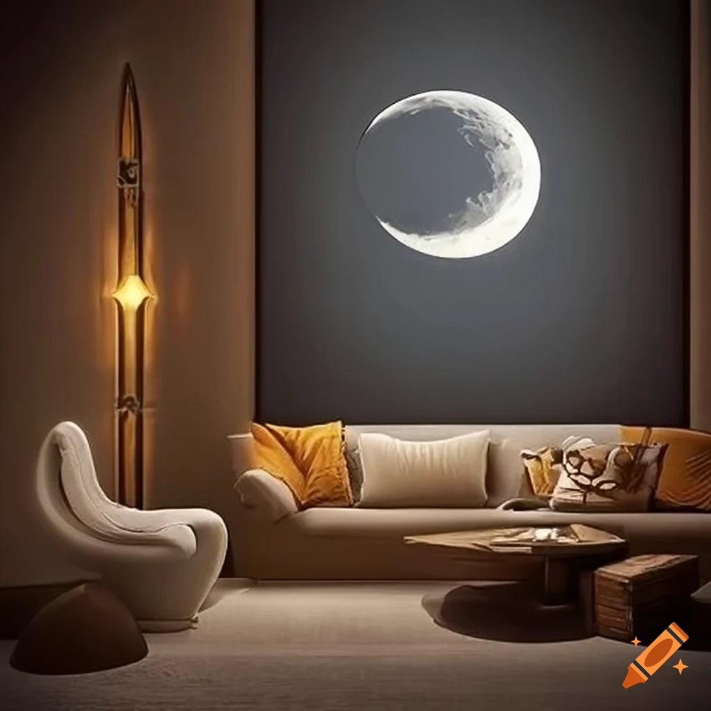 Modern interior home design with Ramadan vibes and crescent moon
