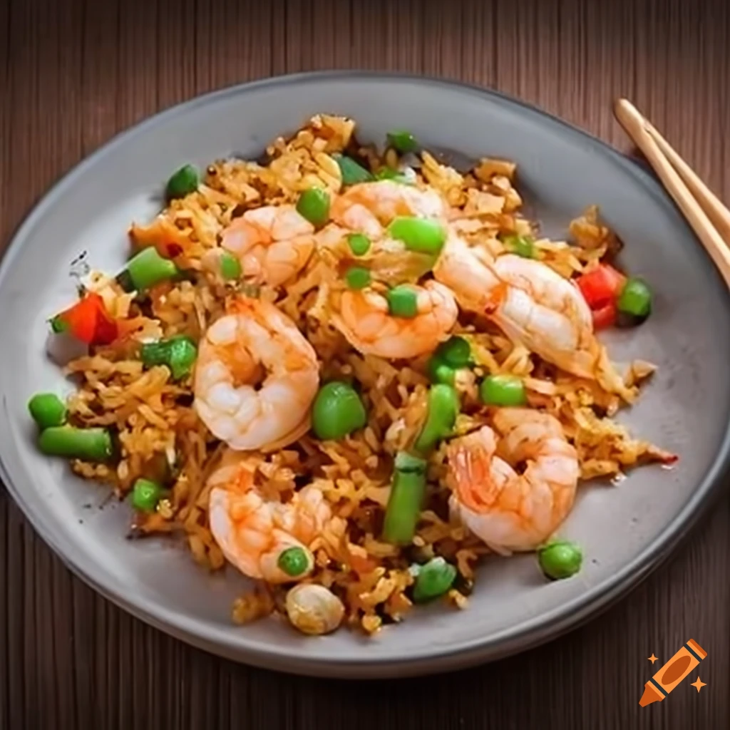 Fried rice with small peeled shrimp