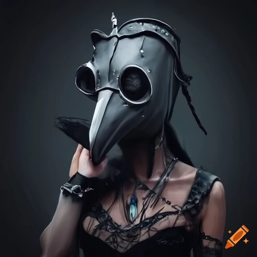 Gothic woman in plague doctor mask and industrial outfit