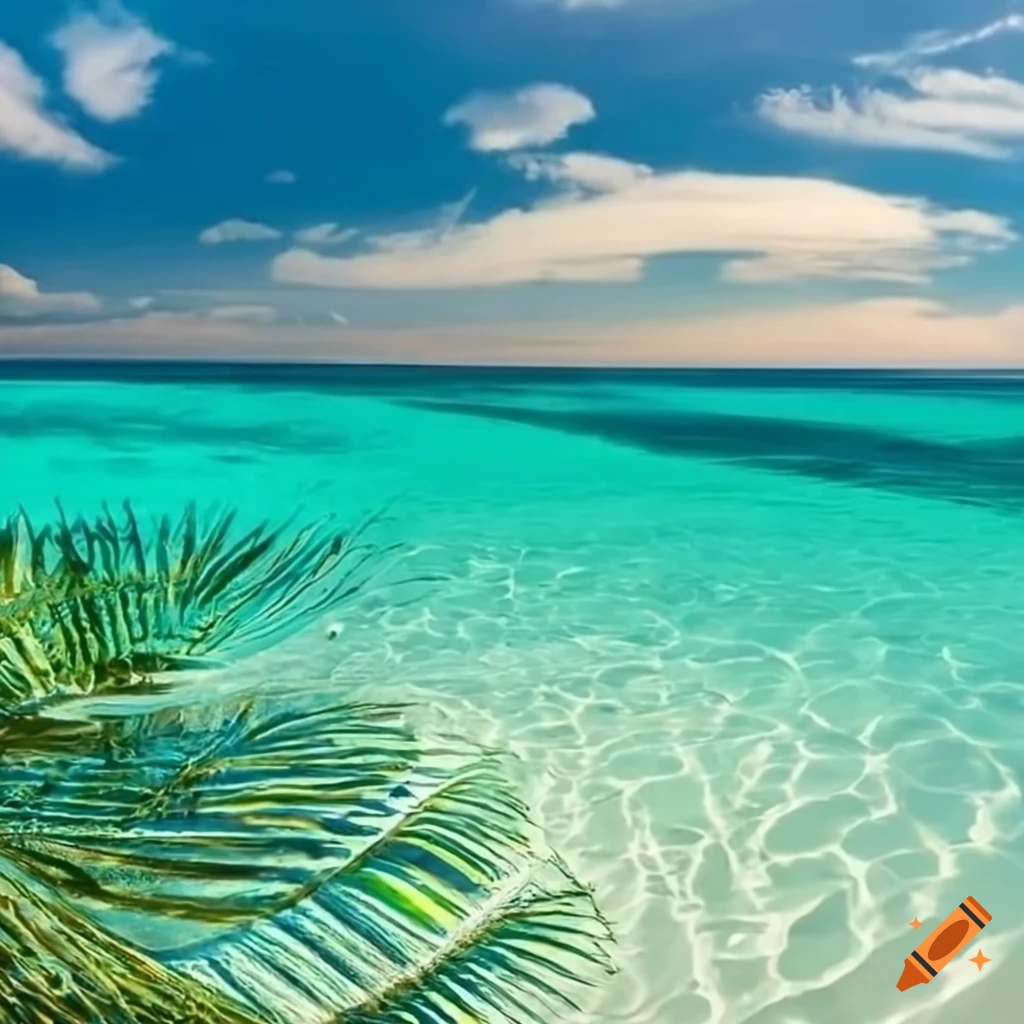 Idyllic palm-fringed beach with crystal-clear turquoise water in a tropical oasis