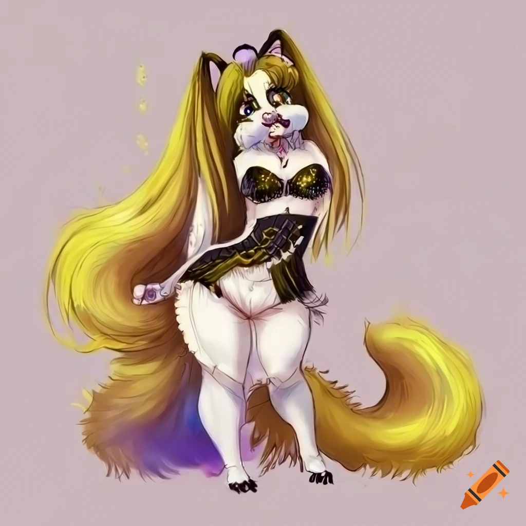 Anthro female shih tzu dog with yellow fur in Sailor Moon style by Naoko Takeuchi