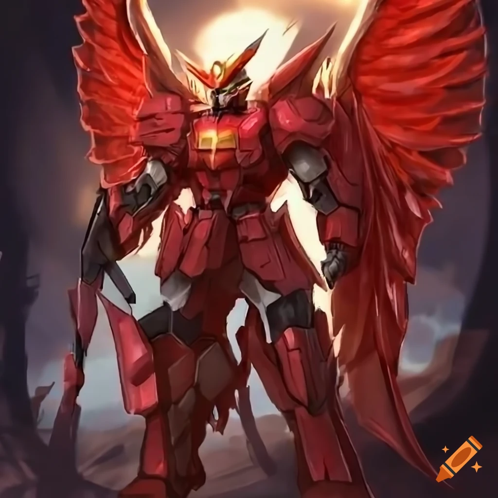 Red Dragonborn in gundam style armor with wings