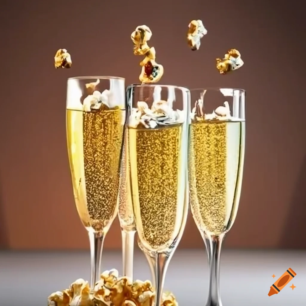 Champagne glass filled with popcorn