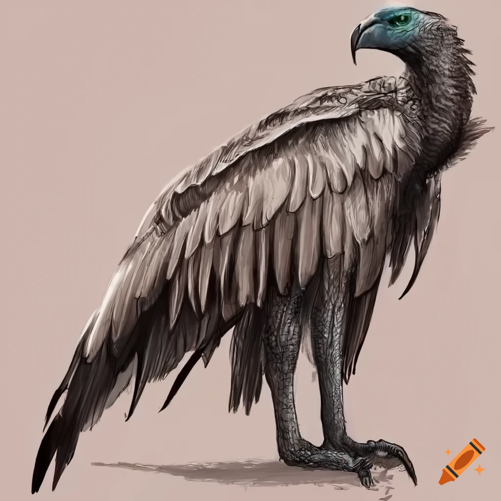 Giant 4-winged parrot vulture hybrid alien monster in sci-fi art