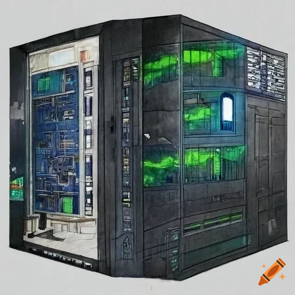 Hyper realistic technical drawing of a computer server room on Craiyon