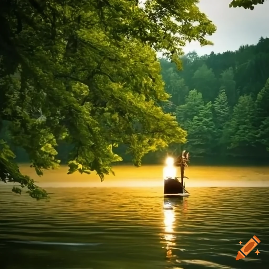 Junge an einem Baum am See