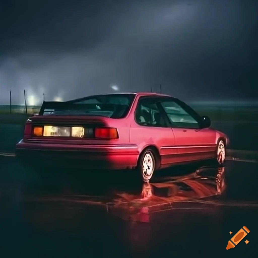 1990s honda civic with emergency lights in stormy night on Craiyon