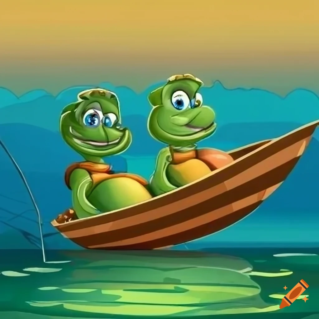 Cartoon turtles fishing on a boat on Craiyon