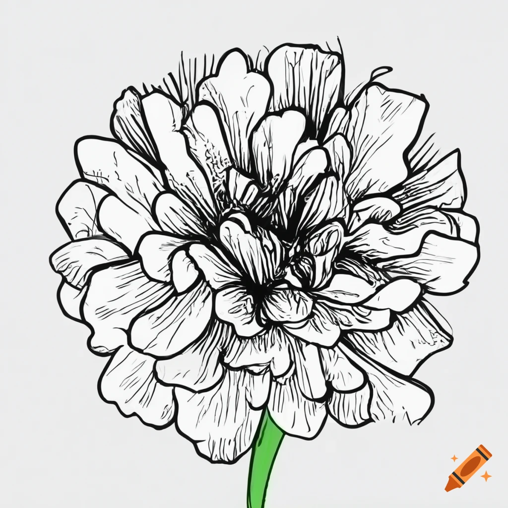 Single one line drawing of beauty fresh tagetes erecta for garden logo.  Decorative marigold flower concept for home decor wall art poster print.  Modern continuous line draw design vector illustration:: موقع تصميمي