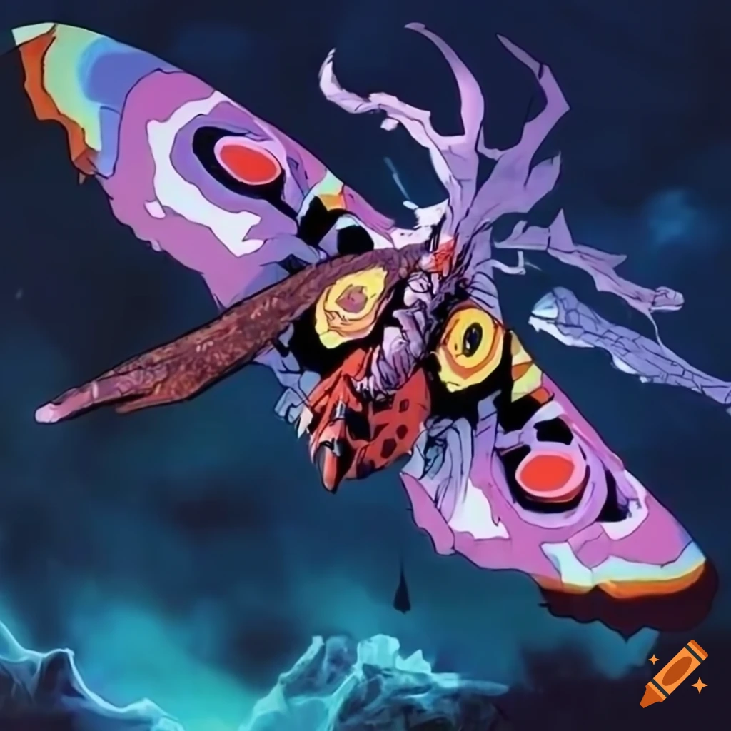 Flying Kaiju inspired by 90s anime in a neon Genesis Evangelion style