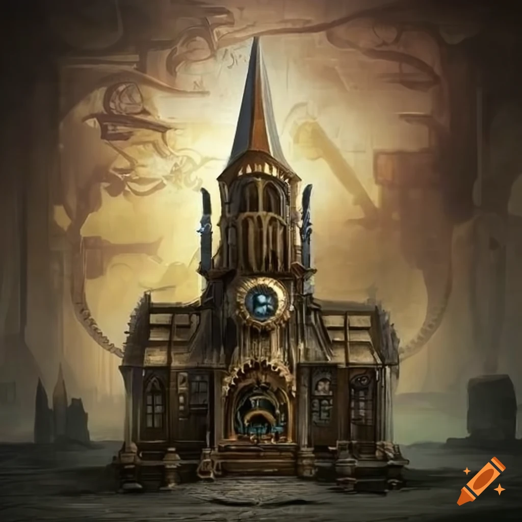 Steampunk church with detailed concept art on Craiyon