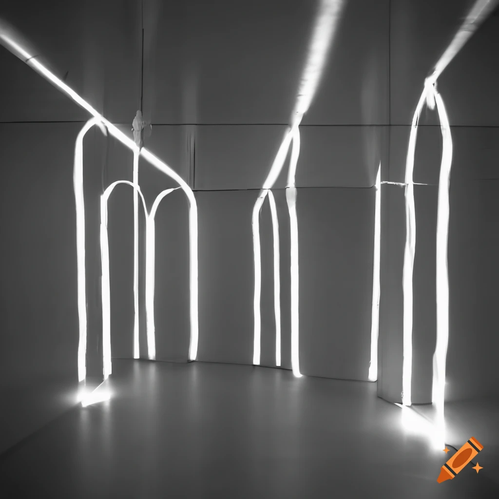 Black and white light art installation in a modern design