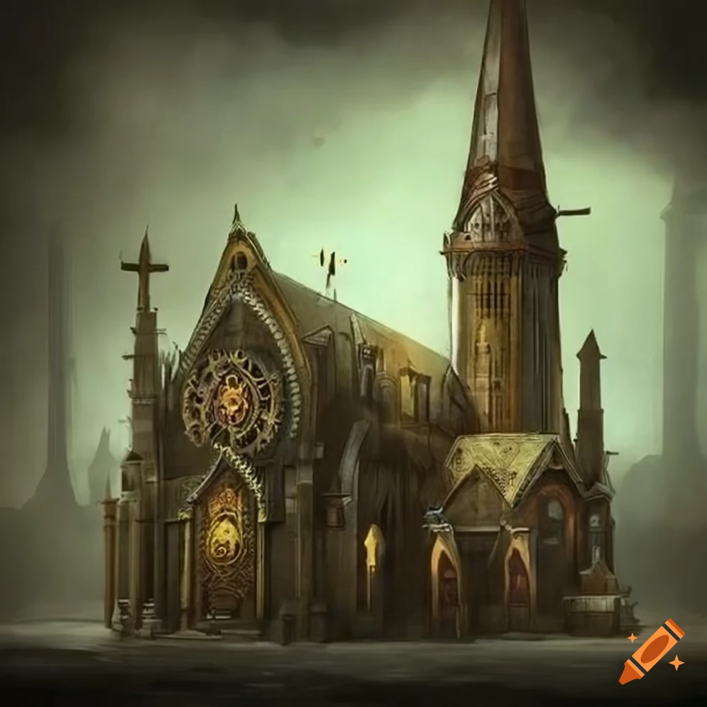 Steampunk church with detailed concept art on Craiyon
