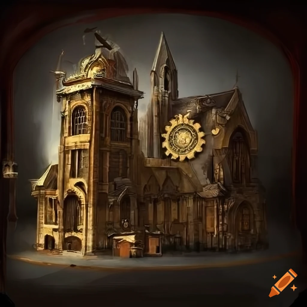 Steampunk church with detailed concept art on Craiyon