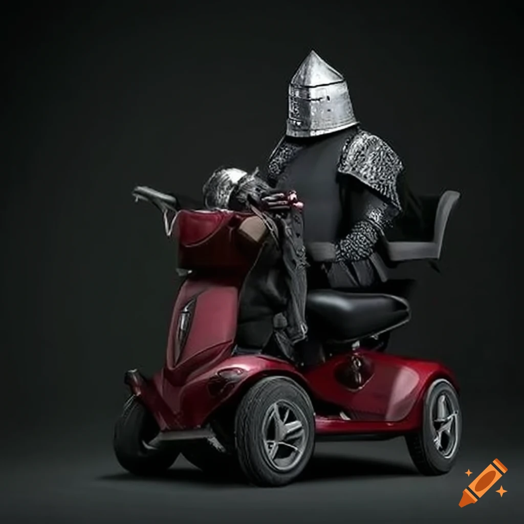 Two knights on mobility scooters jousting on Craiyon