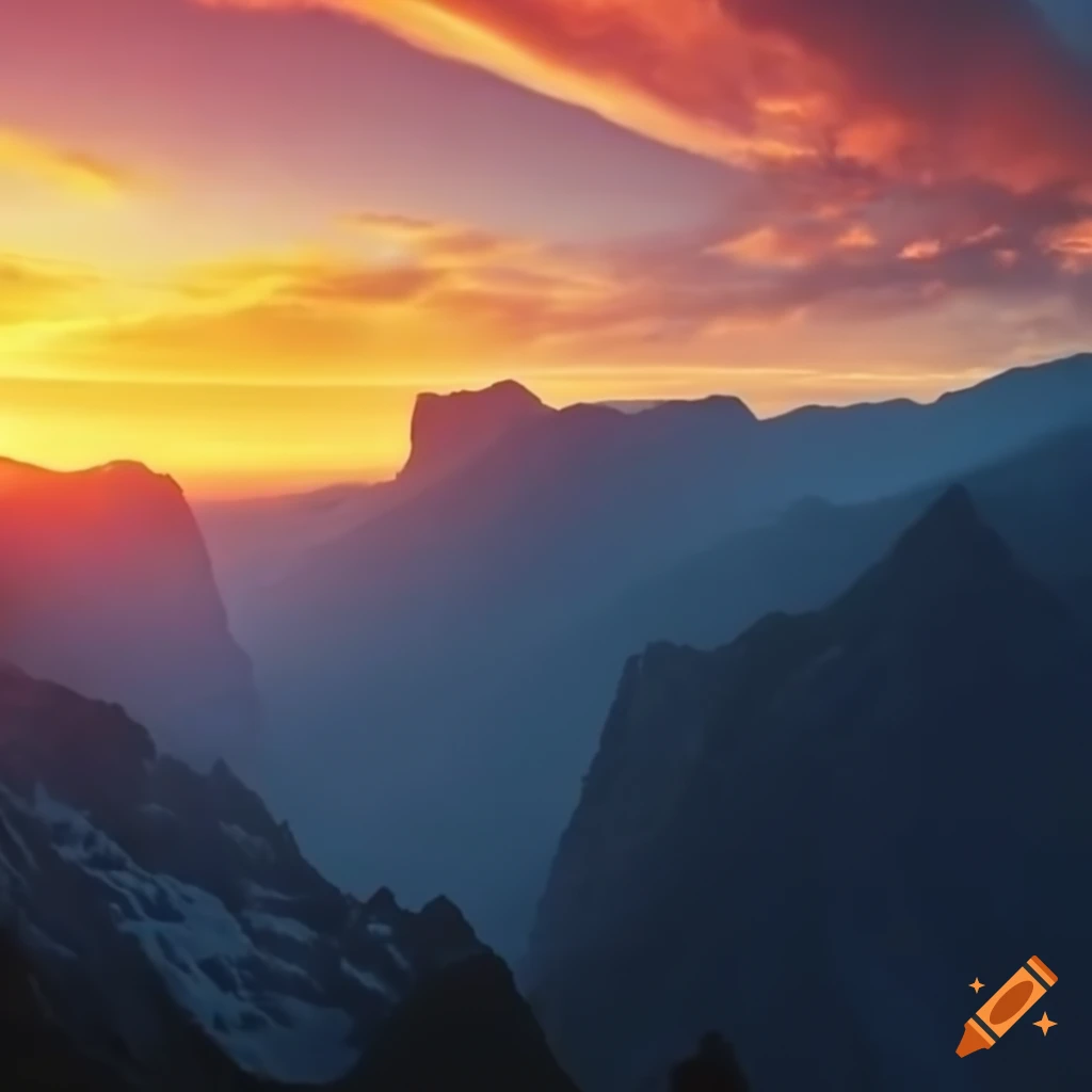 Sunset view from a mountain peak on Craiyon