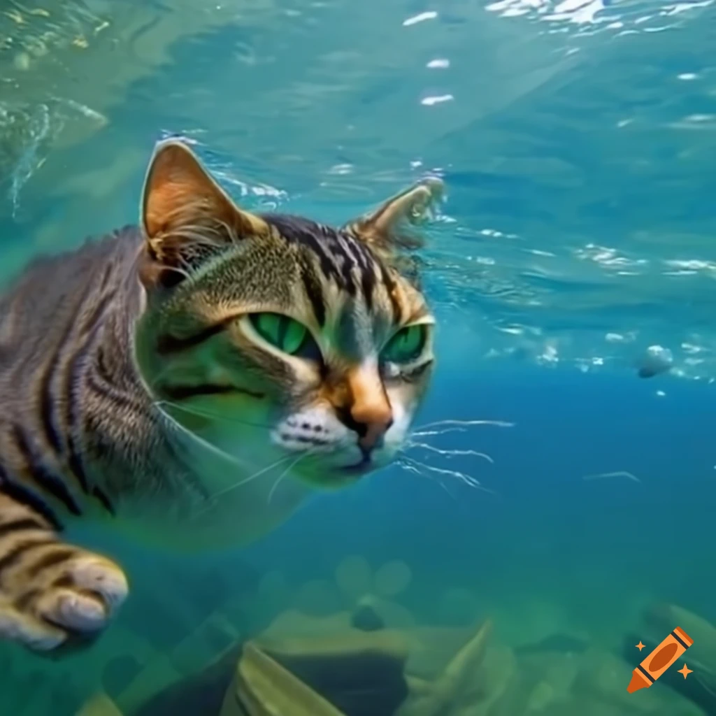 Cat swimming underwater on Craiyon