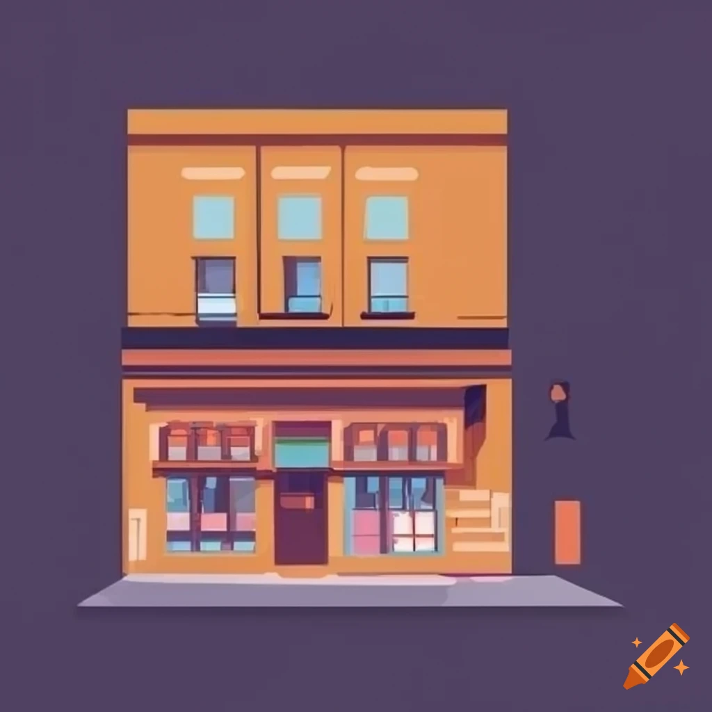 Street with shops in Noma Bar minimalist illustration style