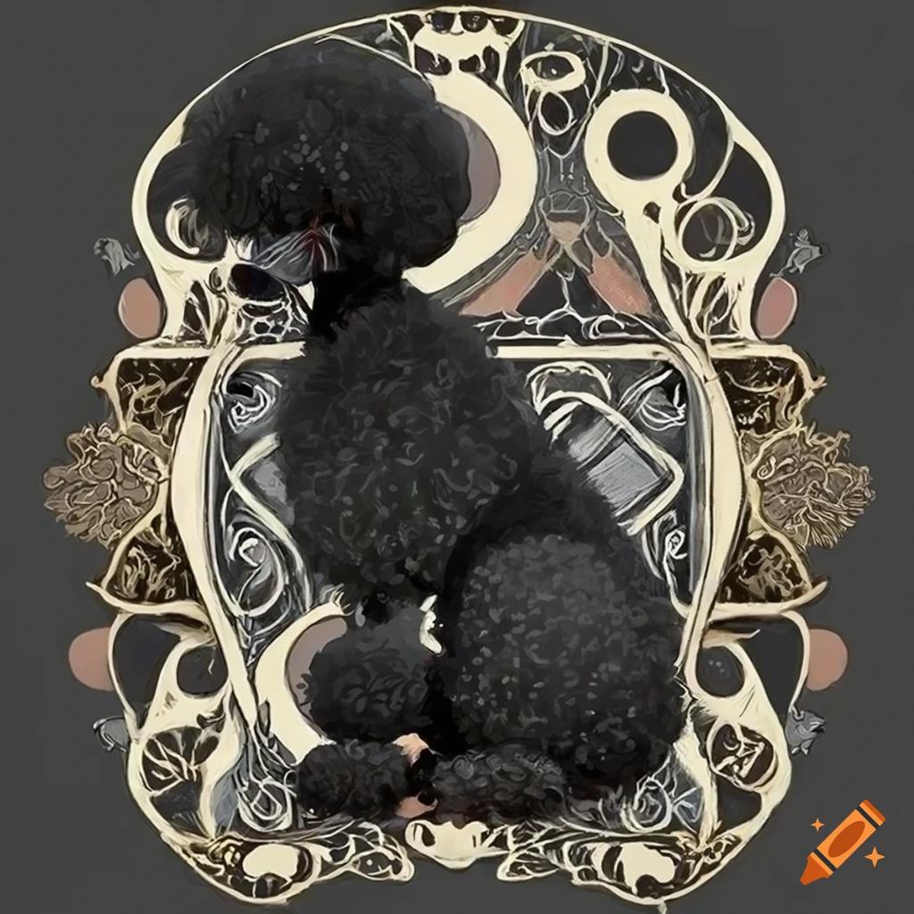 Art Nouveau poster featuring a black poodle