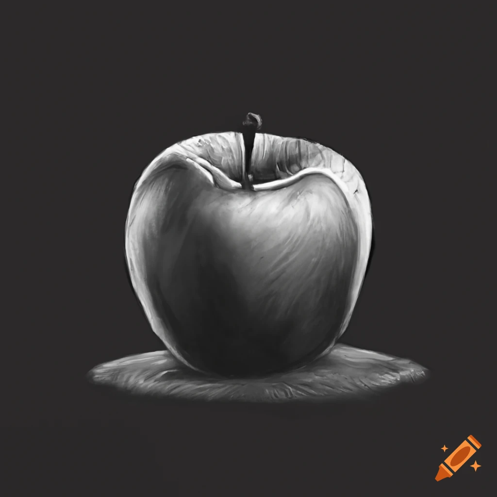 Realistic pencil sketch of a sliced apple next to a whole apple