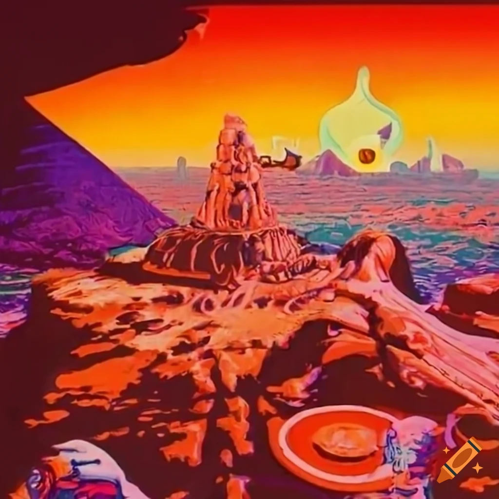 1970s epic vibrant chillwave utopian sci-fi art titled Flour Massacre