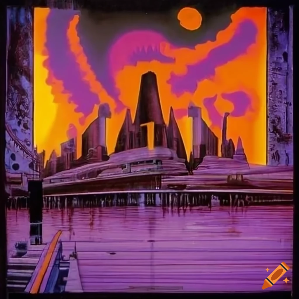 1970s epic vibrant chillwave utopian sci-fi art titled Flour Massacre